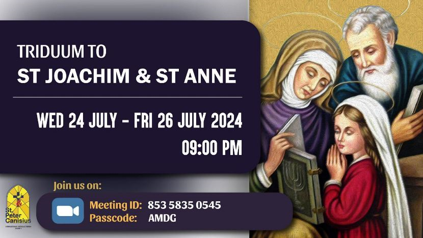 Triduum to St. Joachim & St. Anne - Wed 24 July to Fri 26 July 2024 9.00PM