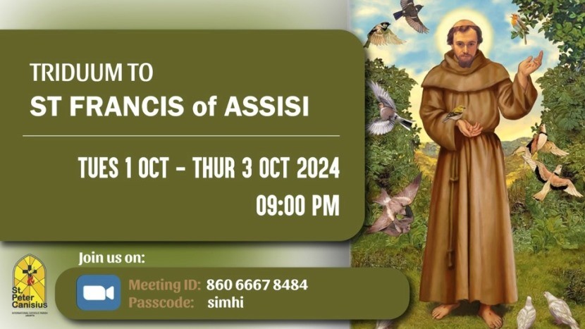 Triduum to St. Francis of Assisi - Tue 1 Oct to Thu 3 Oct 2024 9PM