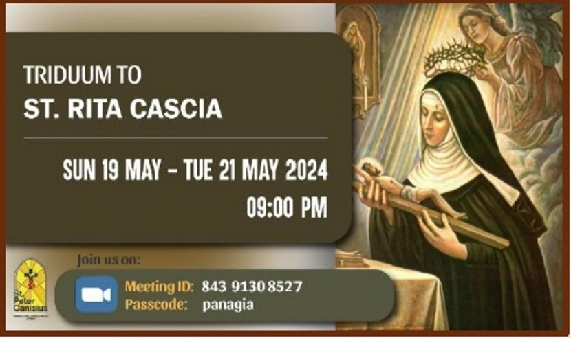 Triduum To St. Rita Cascia - Sun 19 May to Tue 21 May 2024 9.00PM