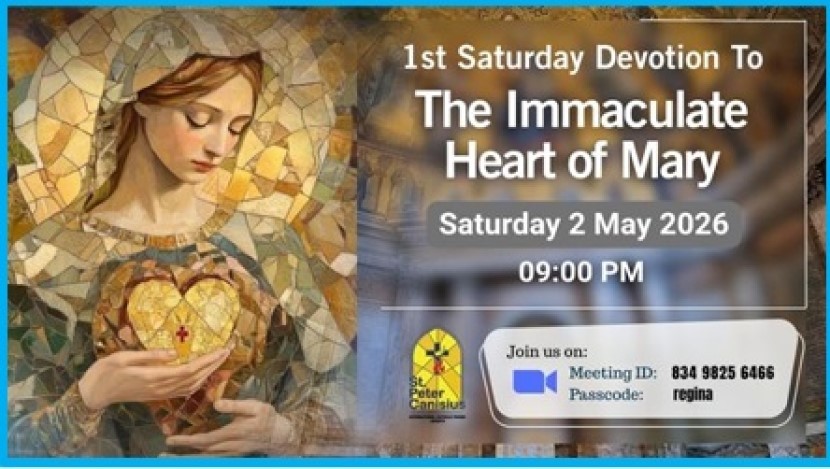 1st Saturday Devotion to The Immaculate Heart of Mary - Sat 2 May 2026 9PM