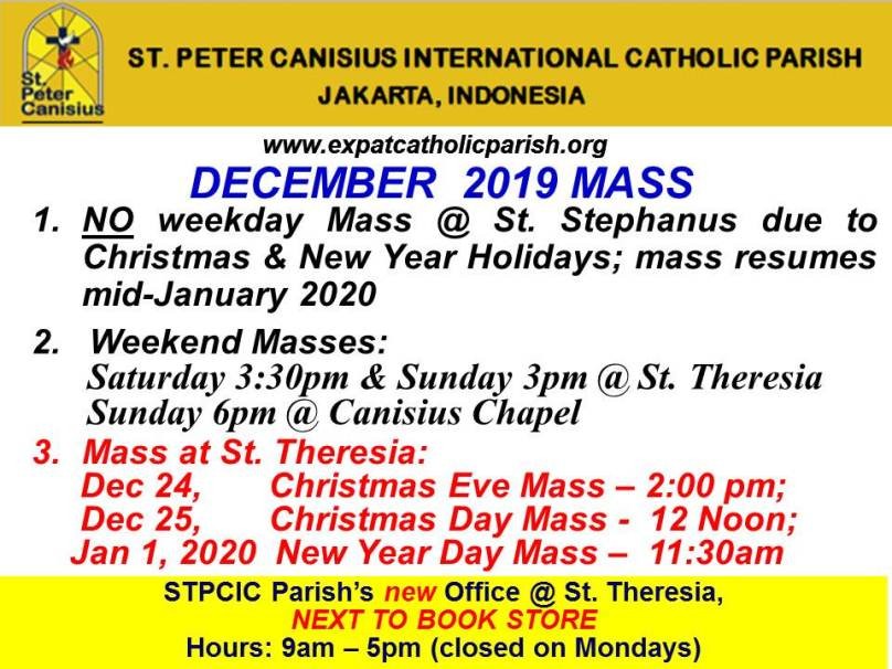 Mass Schedule December 2019