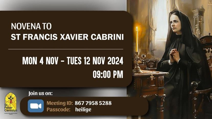 Novena to St. Francis Xavier Cabrini - Mon 4 Nov to Tue 12 Nov 2024