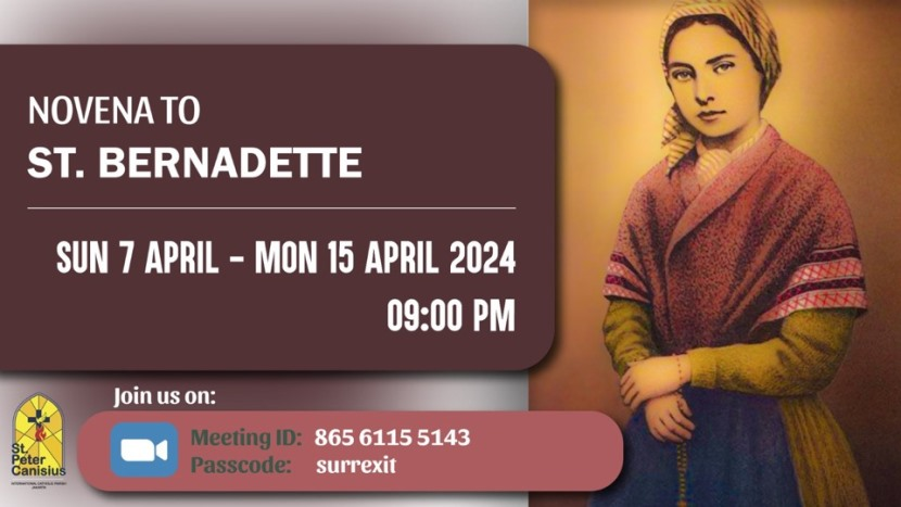 Novena to St. Bernadette - Sun 7 Apr to Mon 15 Apr 2024 9.00PM
