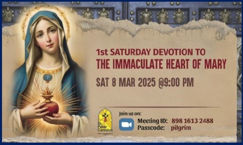 1st Saturday Devotion to The Immaculate Heart of Mary Sat 8 mar 2025 9PM