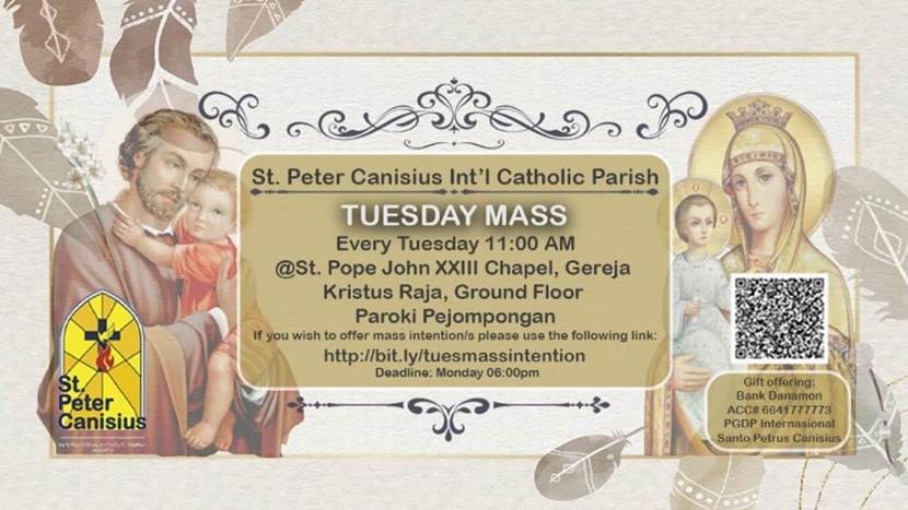 Tuesday Mass - Every Tuesday 11:00 AM