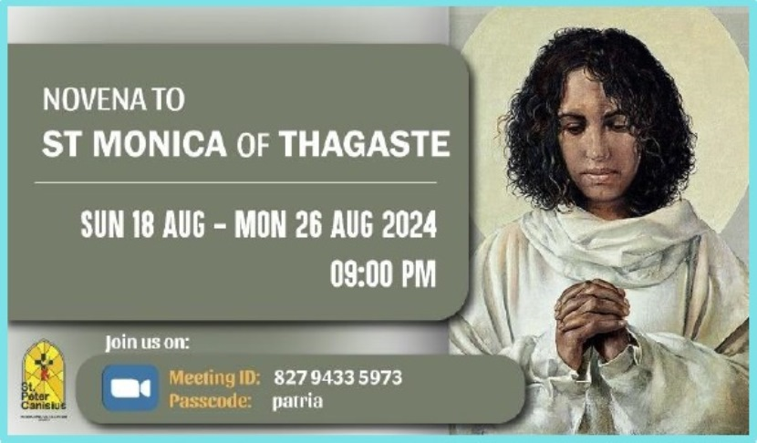 Novena to St. Monica of Thagaste - Sun 18 Aug to Mon 26 Aug 2024 9P:M
