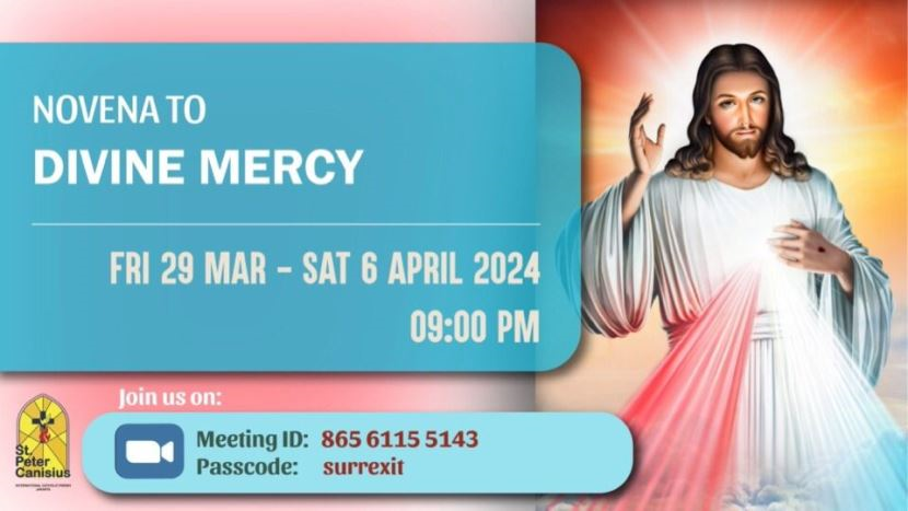Novena to Divine Mercy - Fri 29 Mar - Sat 6 Apr 2024 9.00PM