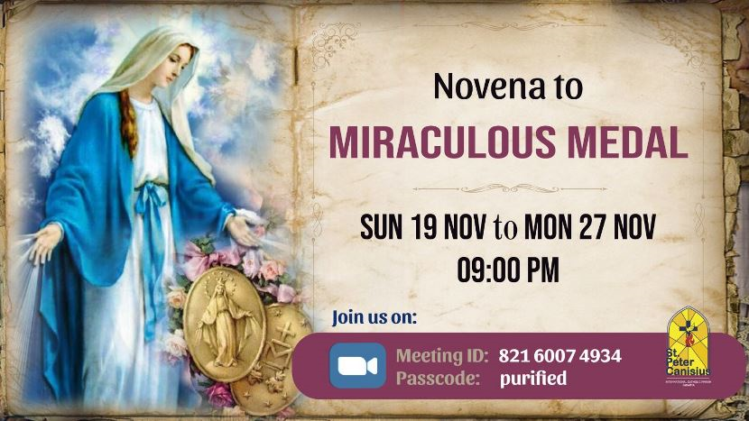 Novena to Miraculous Medal - Sun 19 Nov to 27 Nov, 2023